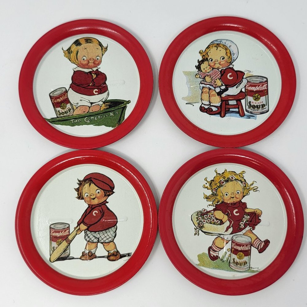 Vintage Campbells Soup Coasters Tray Tin Campbell Kids 1993 Collection USA Lot 4